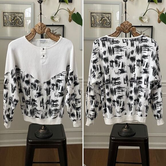 Vintage 80s 90s Bootina Lightweight Sweatshirt Crosshatch Geometric M - Picture 1 of 6